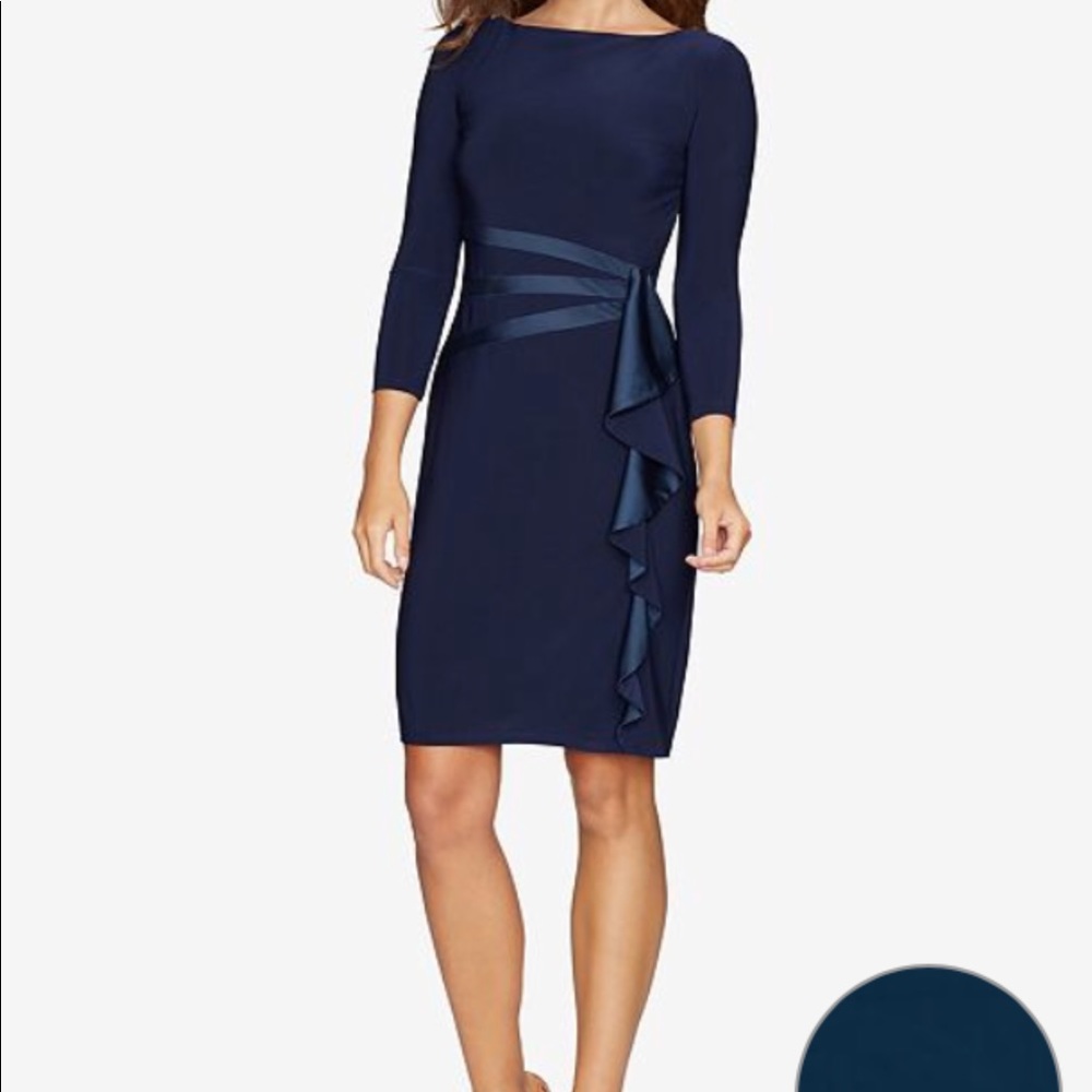 Satin ruffle sheath dress